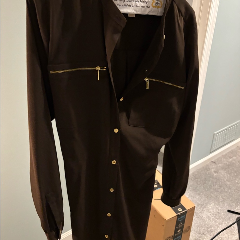 Brown Long Sleeve Shirt with Gold Accents